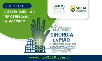 É oficial: SBTM realizará o 18º Congresso Brasileiro de Reabilitação da Mão junto ao 46º CBCM